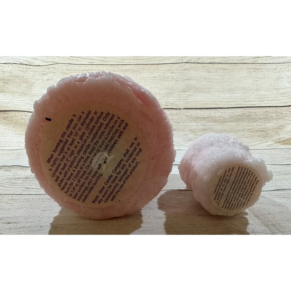 Lot of 2 Warmglow Cake Candles Large & Votive Size Never Burned Pink White Tub10